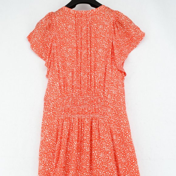 Rebecca Taylor Womens Red Smocked V-Neck Short Sleeve Printed Mini Dress Size 4 - Picture 4 of 8